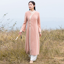 Hanfu Chinese Wind Down with womens clothes in spring and autumn Chinese style retro fur coats women Zen Serie tea suit Improved qipao blouses