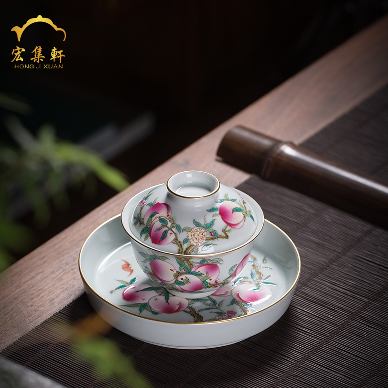 Hand made enamel pastel color only three tureen tea cups jingdezhen ceramics by Hand make tea bowl large single peach