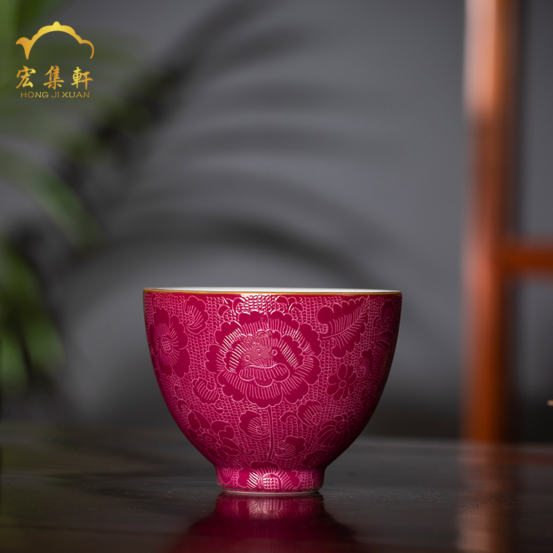 The Master cup noggin carmine pick flowers, jingdezhen ceramic sample tea cup single CPU pastel gradient kung fu tea cups