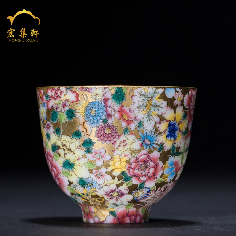 The Master sample tea cup kung fu tea cup single cup of jingdezhen ceramics paint flower is golden cup cup small thin porcelain cups