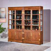 Red Wood Furniture Chicken Wings Wood Display Cabinet Lockers Chinese Pair Open Door Glass Wine Cabinet Solid Wood Display Cabinet Placement Cabinet