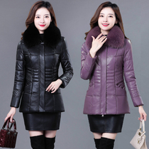 New mother leather jacket thick coat short winter Lady size middle-aged womens leather jacket down cotton jacket