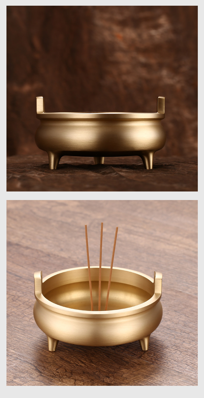 纯铜供佛香炉家用家内客厅祭祀线香插财神香薰宣德炉熏香佛具用品