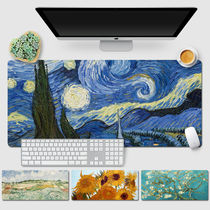 Van Gogh Art Oil Painting Oversized Thickened Lock Edge Mouse Pad Waterproof Apricot Flower Starry Night Keyboard Pad Office Desk Pad