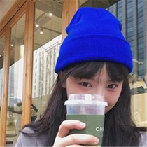 Klein Blue Fall Winter Solid Color Soft Knitted Hat Children Korean version of 100-wool hat Men's Harajuku Ear Protection Warm Cold Hat