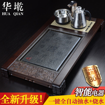 Huaqian rosewood tea tray Wu Jinshi tea Sea drainage four-in-one ebony solid wood tea set Black Jinshi tea table