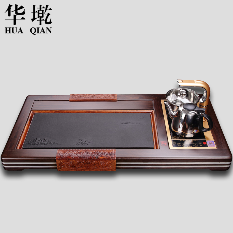 China Qian tea tray ebony wood tea table hua limu tea sea sharply stone kung fu tea set large four unity induction cooker