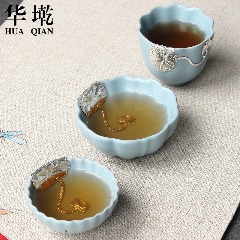 China Qian your up sample tea cup ceramic cups with silver bowl kung fu tea tea masters cup single CPU