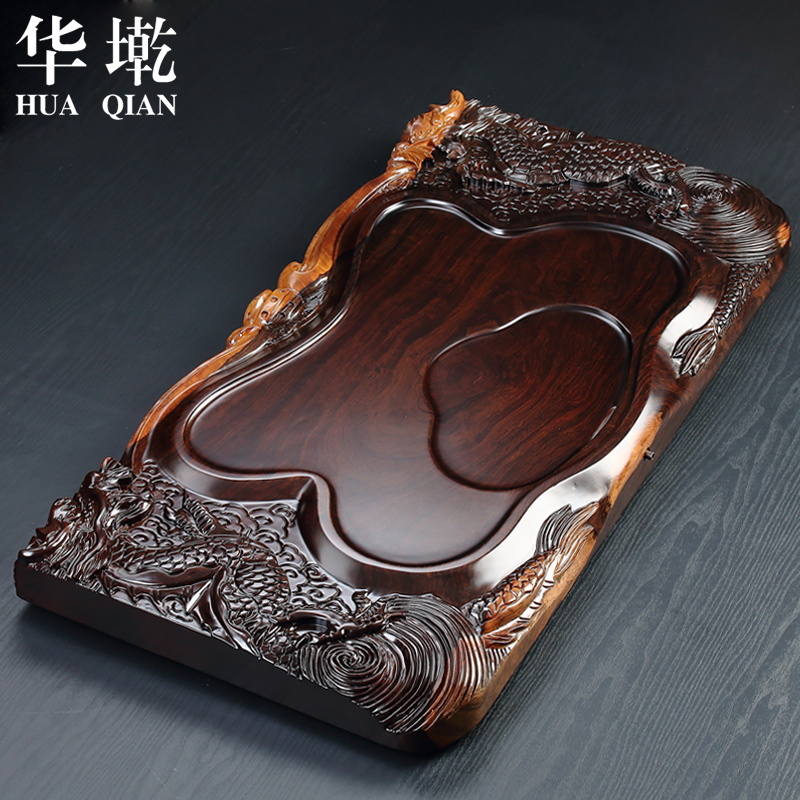 China Qian whole flat ebony ground tea table annatto kung fu tea set log wood tea saucer