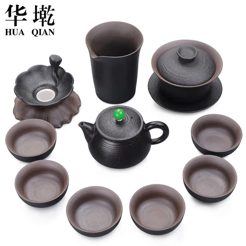 China Qian kung fu tea set suit Japanese household black pottery teapot tea cups) a complete set of ceramic gift boxes