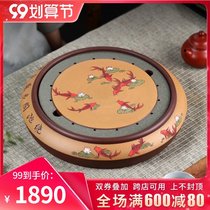 Yixing purple sand tea tray mud painting master pure handmade round household dry foam table kung fu tea tray large tea tray