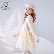 Girl dress 2021 autumn new childrens foreign style skirt knit dress spring and autumn girl gauze dress