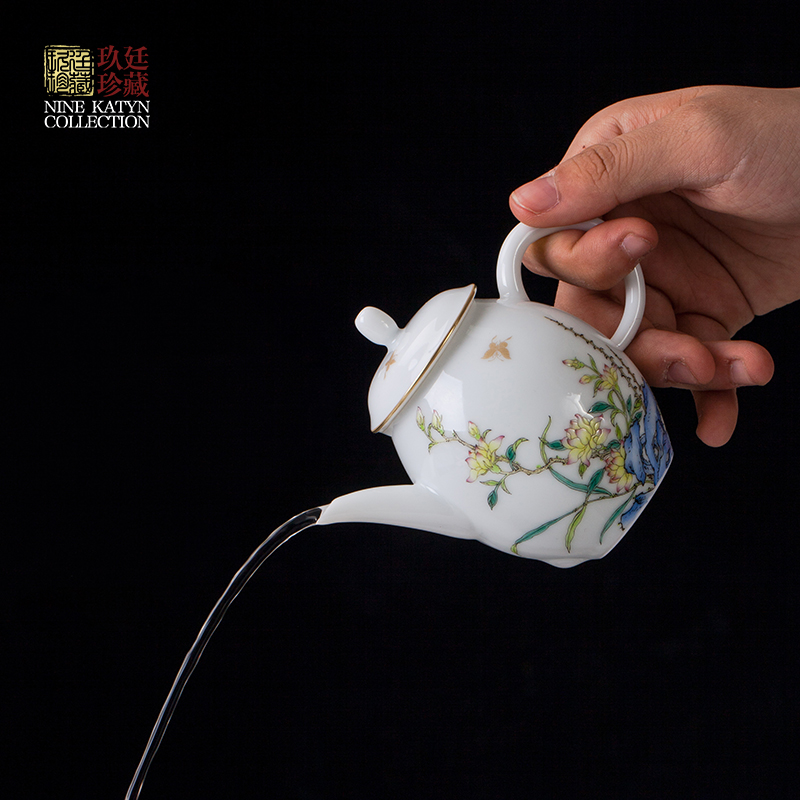 About Nine katyn checking ceramic teapot mini teapot single pot of jingdezhen hand - made pastel kung fu tea pot teapot