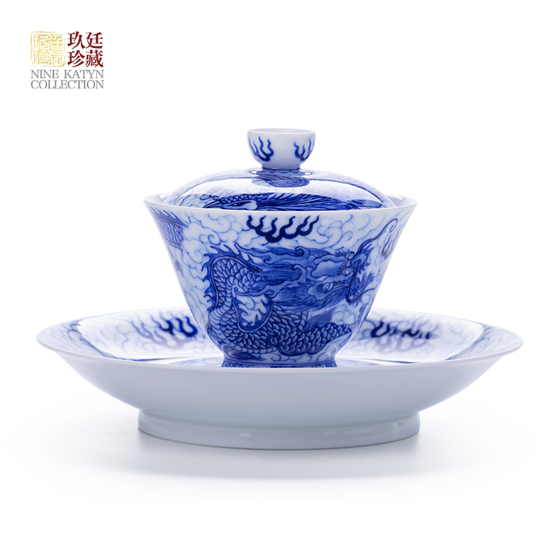 Three to nine at the tureen ceramic cups with supporting hand - sketching jingdezhen blue and white porcelain tea set tea bowl of tea accessories