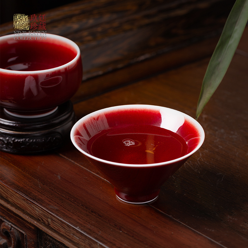 Nine at the jingdezhen ceramic craft master kung fu tea set personal tea cup single CPU hat to ruby red glaze teacup