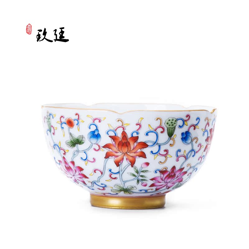 Blue and white landscape colored enamel nine katyn teacups hand - made ceramic kung fu lotus open brahman heart tattoo masters cup of jingdezhen tea service