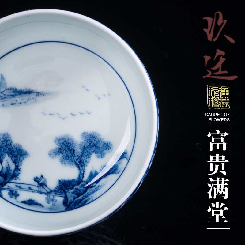 Nine at jingdezhen blue and white porcelain by hand under the glaze color kung fu tea cup high - capacity personal master cup single CPU