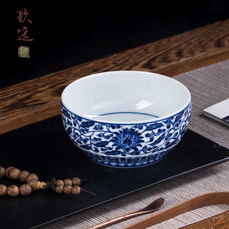 Nine at jingdezhen blue and white porcelain by hand under the glaze color kung fu tea cup high - capacity personal master cup single CPU