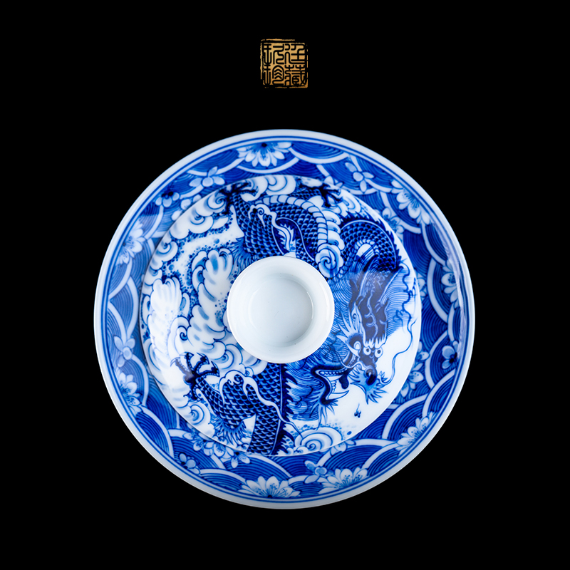 Nine at jingdezhen blue and white tureen hand - made ceramic cups dragon tea tea set large three cup bowl to bowl