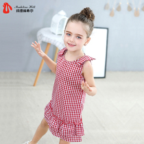 Female Baby Summer Pure Cotton Dress Little Girl Red Plaid Skirt Child Girl Sleeveless Dress Korean Version