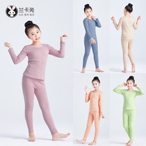 Childrens flesh color bottomed clothing thermal underwear winter plus velvet padded Dance Base shirt invisible practice tights