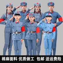 Male and female Childrens Little Red Army clothes Dance suit Little Red Army Performance Costume Eight Road Uniformed Flash Red Stars Out