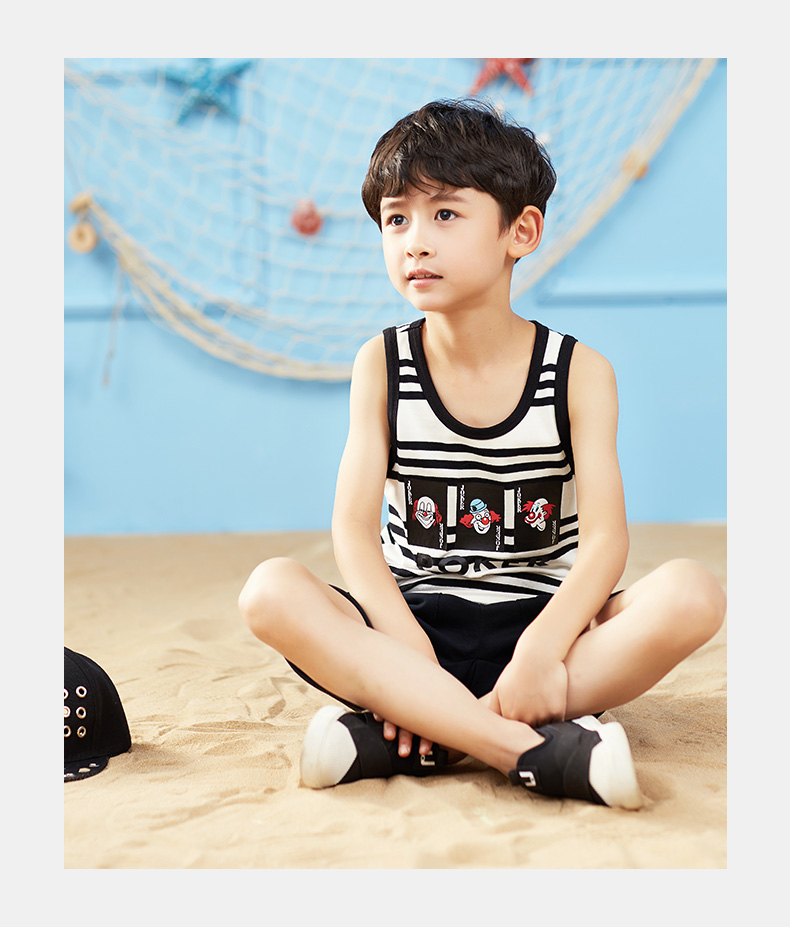 童年秘密2017夏季童装背心男儿童背心男孩吊带条纹背心打底小背心