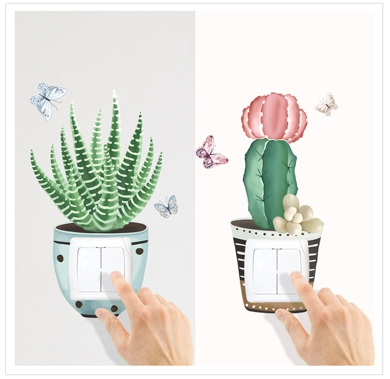 多肉植物开关插座开关贴墙贴纸装饰保护套贴画1片家用墙壁灯动物