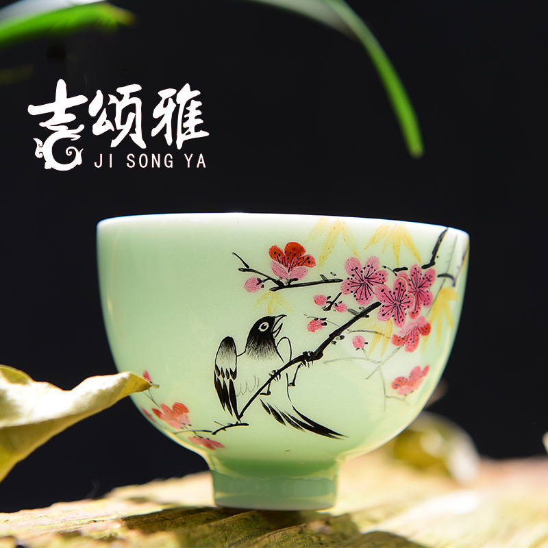 Hand made tea sets jingdezhen blue glaze glaze color painting of flowers and a cup of tea cups on single CPU master cup JinHe sample tea cup