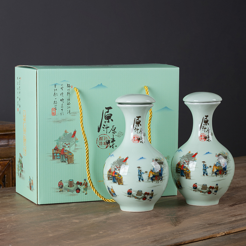 Jingdezhen ceramic bottle is empty bottle with cover household 1 catty 2 jins of three jin of 5 jins of 10 jins SanJiu jars with gift box