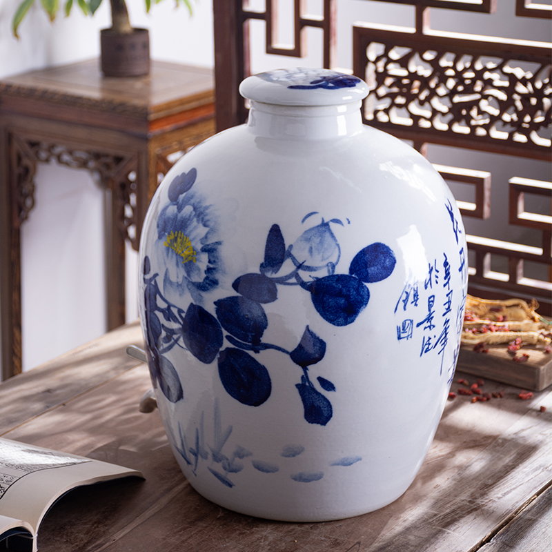 Mercifully jars wine bottle of blue and white porcelain of jingdezhen ceramics 20 jins 30 jins of 50 pounds with leading wine wine jar jar