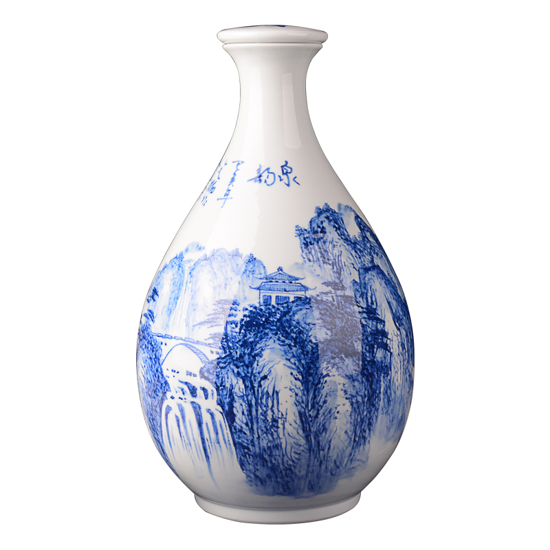 Jingdezhen hand - made blue mercifully bottle wine ark, of Chinese style household furnishing articles 10 jins medicine bottles household porcelain jar