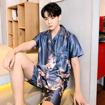 Pajamas mens summer ice silk short-sleeved shorts silk thin youth casual silk spring and summer home wear two-piece suit