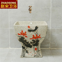 Chinese retro conjoined large mop pool square mop pool balcony towing basin household wash mop trough overflow hole