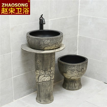 Outdoor wash basin balcony column washbasin household ceramic floor-standing integrated courtyard villa column Basin