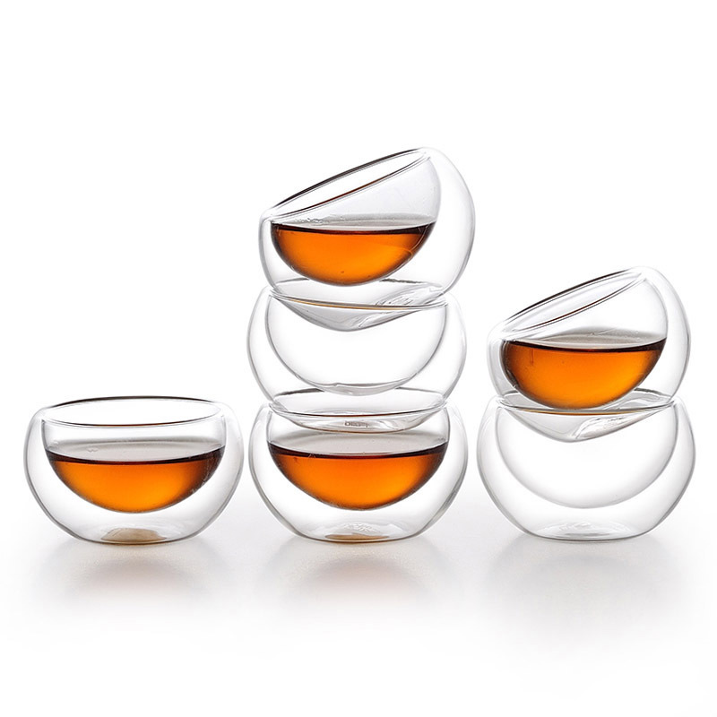 ZuoMing right is a single hot proof sample tea cup small little kung fu tea cup double deck glass tea set 6 pack