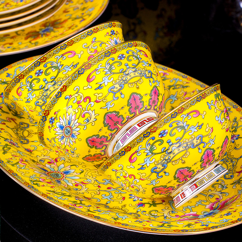 Dishes suit household jingdezhen high - grade ipads China palace Chinese colored enamel tableware up phnom penh creative ceramic Dishes