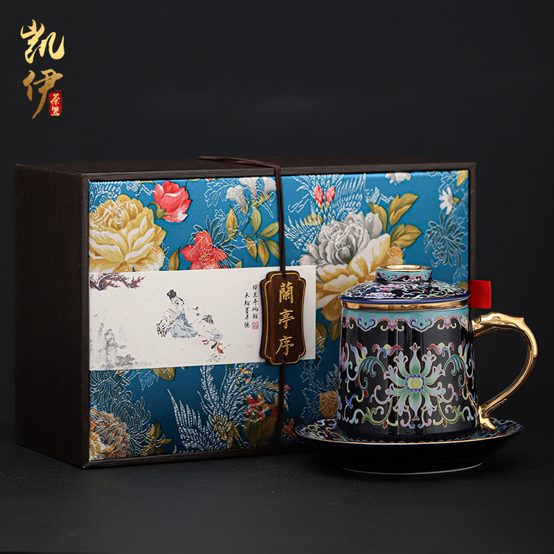 Colored enamel tasted silver gilding jingdezhen ceramic cup K gold handle office cup personal cup silver cup large capacity of CPU