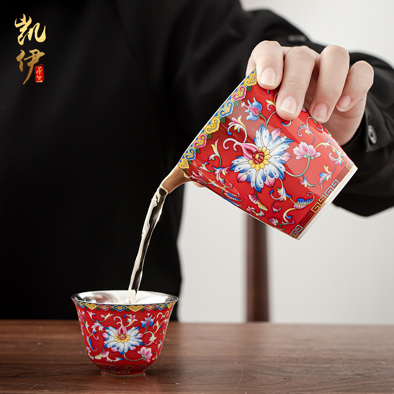 Classical red enamel coppering. As silver cup tea set jingdezhen ceramic kung fu tea tea silver tureen silver cup