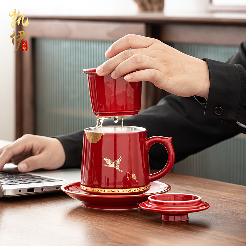 Tasted silver gilding office glass ceramic cup with cover filter office separation large silver cup tea tea cup