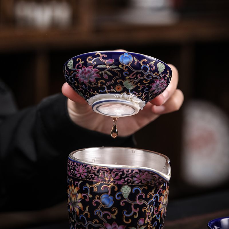 Colored enamel coppering. As 999 silver filters palace blooming flowers tea strainer jingdezhen ceramic tea separator