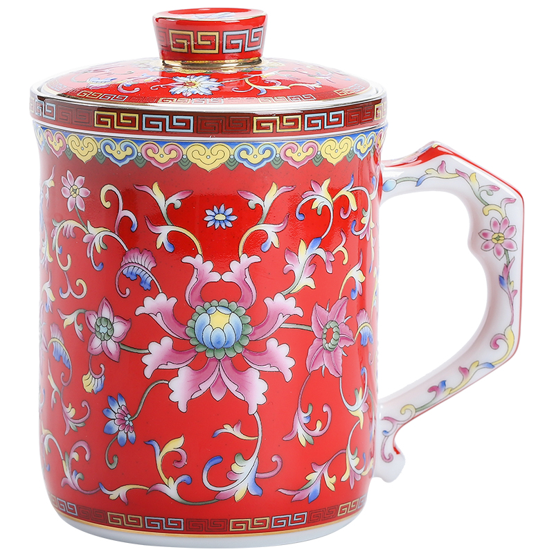 Colored enamel coppering. As silver cup office of jingdezhen ceramic cup silver cup hand grasp cup filter cup keller