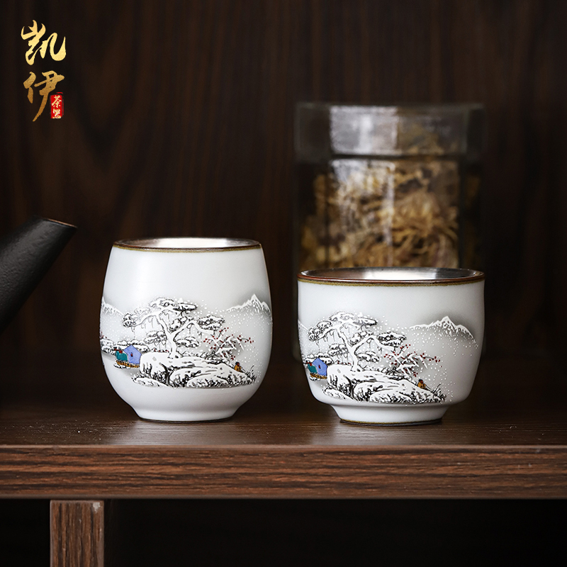 Tasted silver gilding on your up hand - made master kung fu tea cup sample tea cup jingdezhen ceramics snowflakes cup silver cup