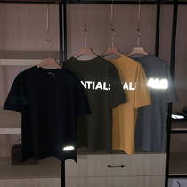 Trendy Double Line Mens Back Large Letter Reflective T-Shirt 230g Double Yarn Cotton Round Neck Short Sleeve T-Shirt