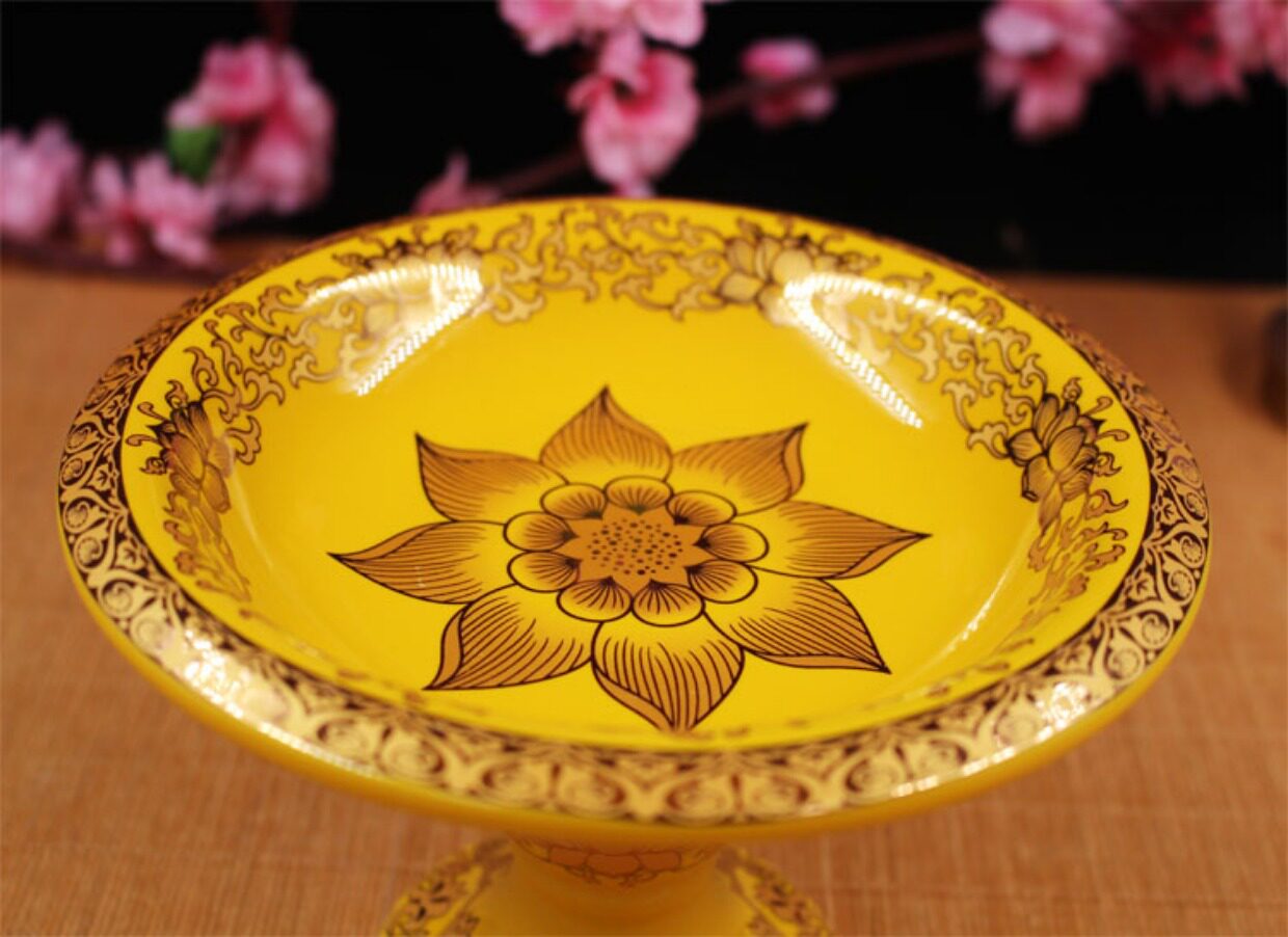 佛教用品陶瓷莲花供盘贡品果盘供果盘高脚莲花供果盘佛台供具包邮_双