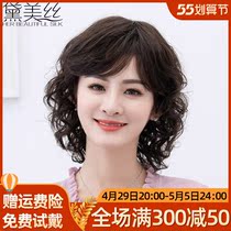 Wig Lady Short Hair Mom Wig Women Full Headgear Old Live-action Hair Real Hair Short Curly Hair Cover Nature