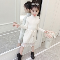  Girls autumn dresses big childrens childrens solid color knitted princess skirts girls spring and Autumn mid-length sweater skirts