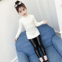  Girls bottoming sweater pullover 2021 new middle and large childrens girls autumn and winter plus velvet thick sweater white