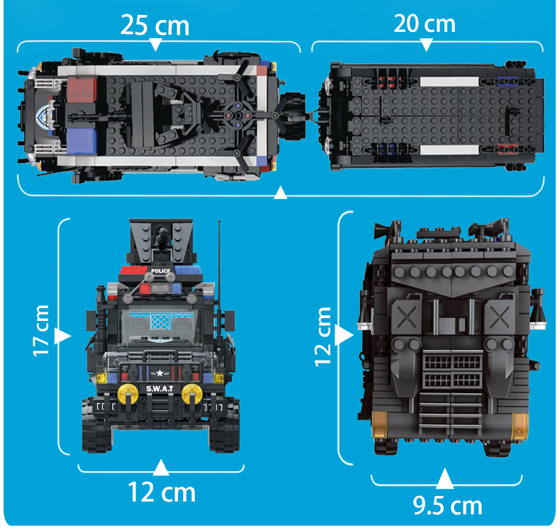 沃马积木男孩子益智力拼装特警战队系列暴龙号突击防暴装甲车玩具_女