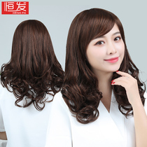 Wig long hair long curly hair Big Wave Full Head Natural hair set oblique bangs round face bald Net red hairstyle
